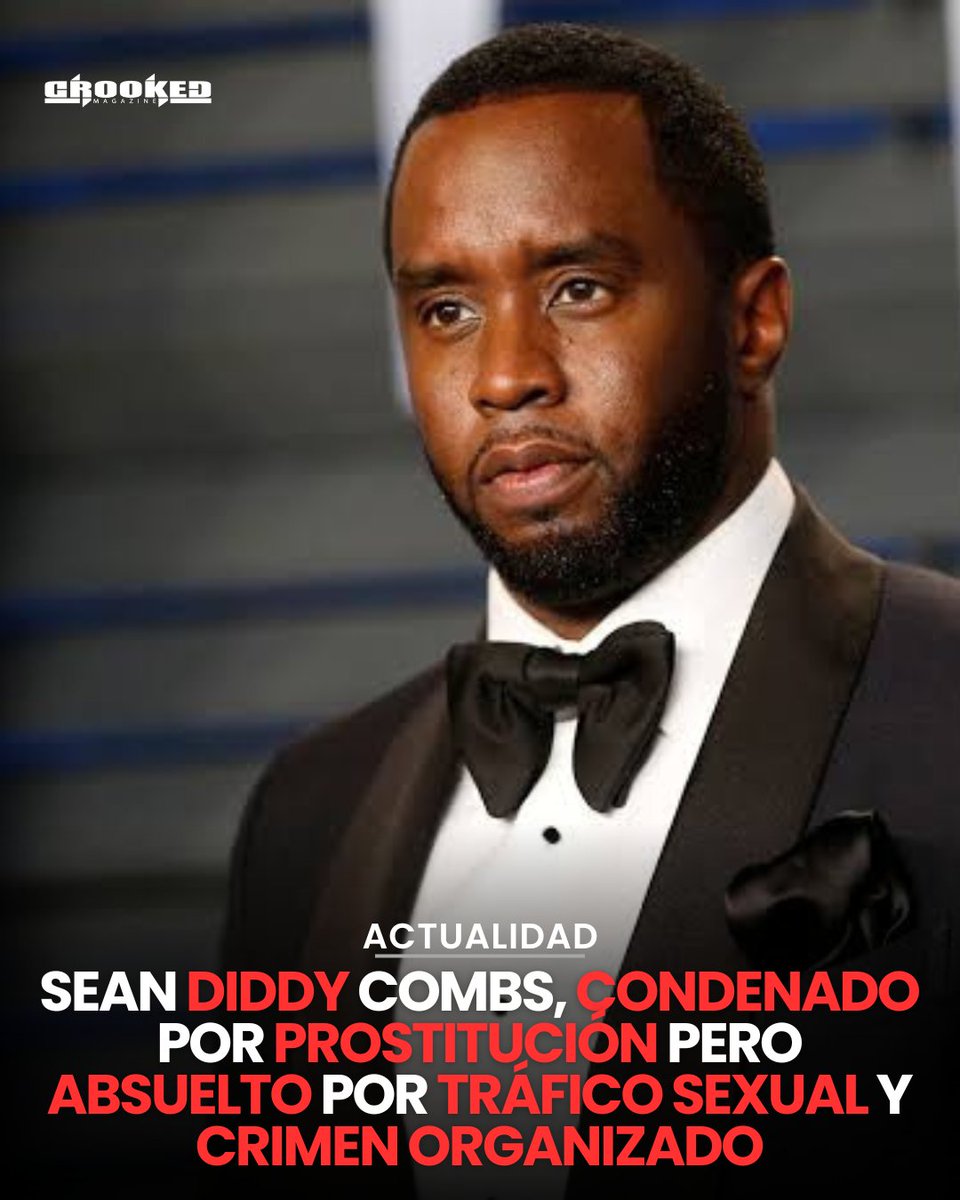 CrookedMagazine's tweet image. El rapero Sean 'Diddy' Combs fue absuelto de los delitos de tráfico sexual y extorsión, que podrían haberle supuesto la cadena perpetua. Pero sí ha sido encontrado culpable de los cargos menores por los que estaba siendo juzgado, como el delito de prostitución.