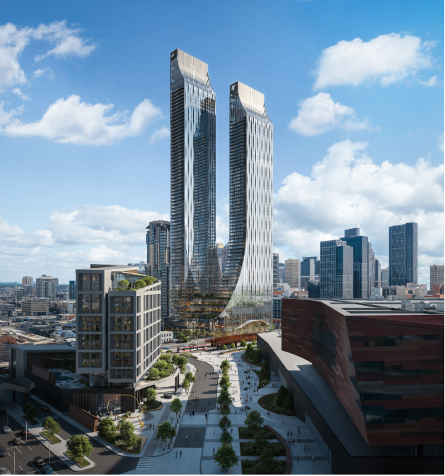 AdamMacVicar's tweet photo. NEW: Truman and Marriott International have announced plans to open 3 new hotels including a W Calgary, JW Marriott Calgary and an Autograph Collection Hotel on Stampede Park to open in 2028, 2029, and 2030.  

The plans include 2 towers set to be tallest in Western Canada. https://t.co/eOxd8nnA7T