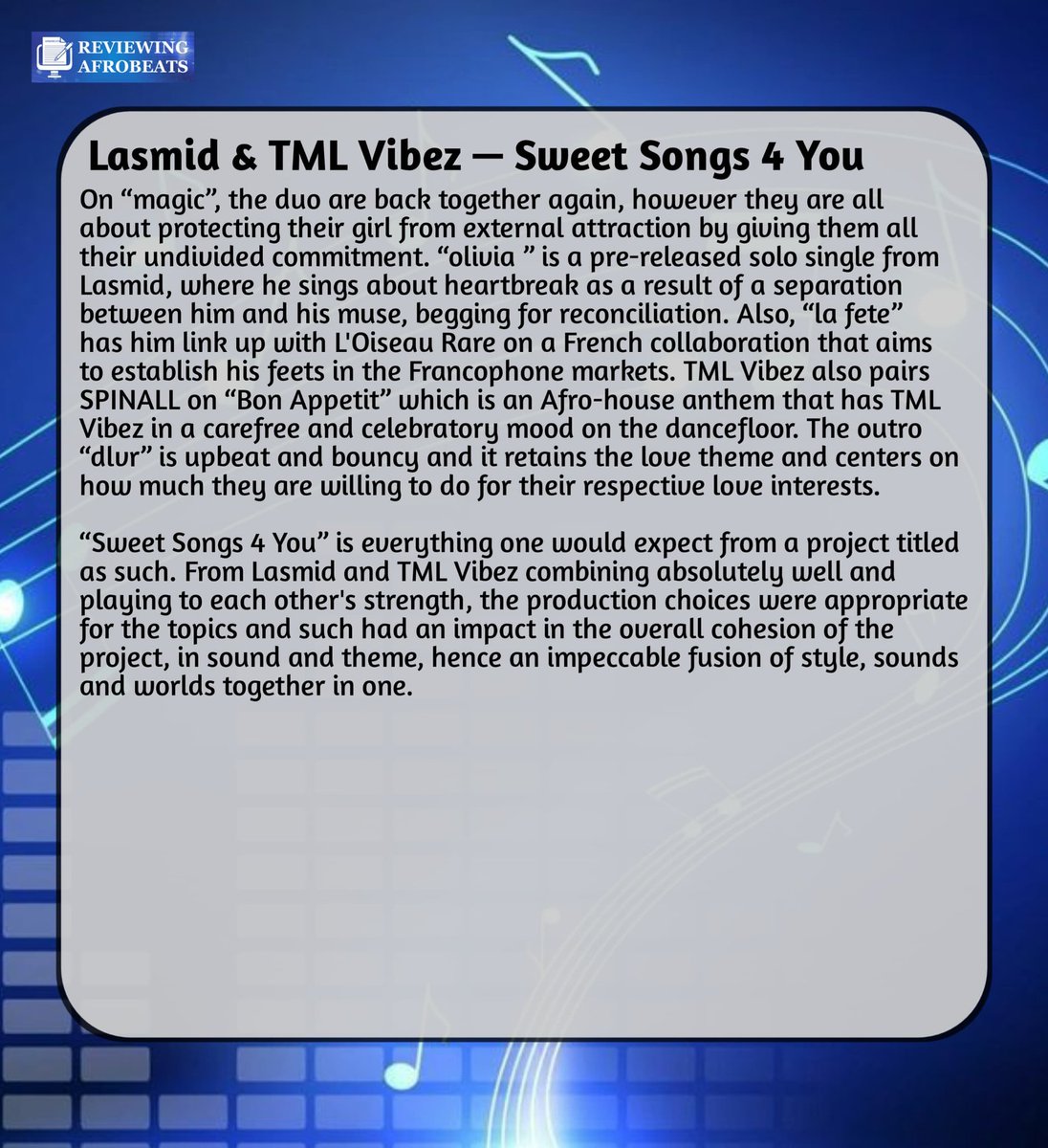 Reviewing Afrobeats. tweet media