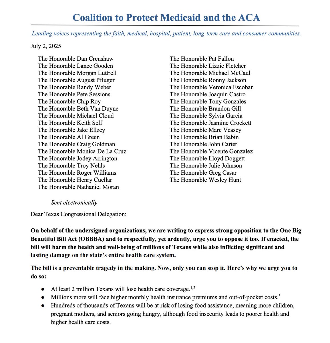 BREAKING: 110 Texas groups urge the Texas delegation in Congress to vote NO on the mega-budget bill with deep health care cuts.

Letter: txchildren.org/wp-content/upl…