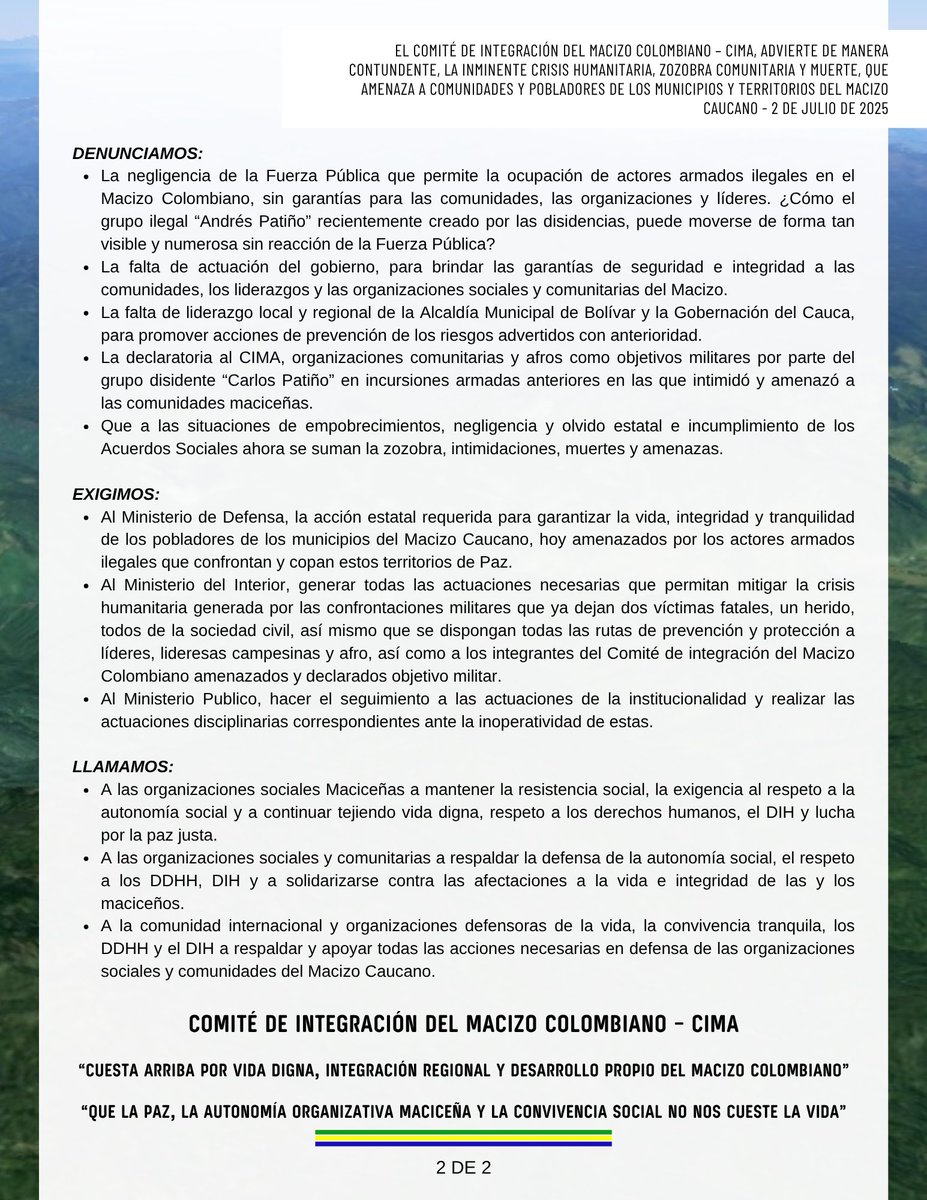 Comité de Integración del Macizo Colombiano - CIMA tweet media