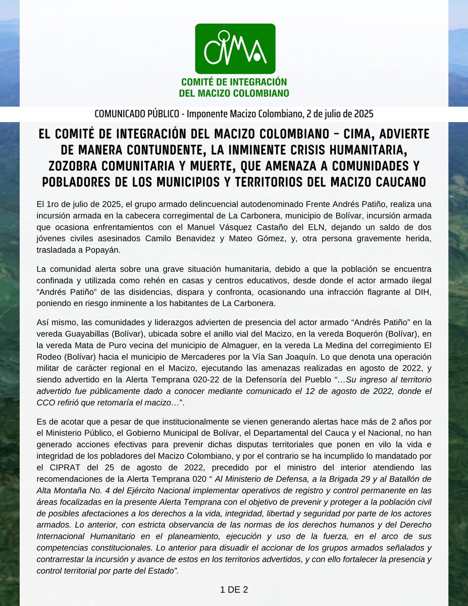Comité de Integración del Macizo Colombiano - CIMA tweet media