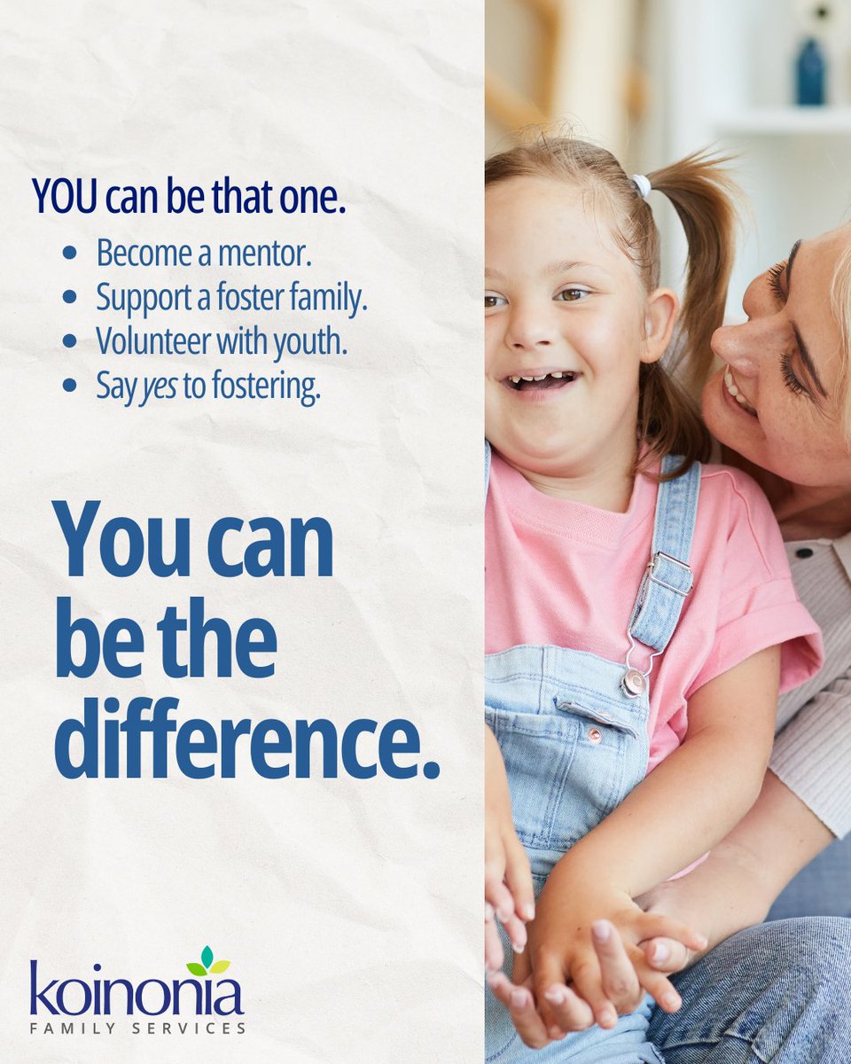Koinonia_Family's tweet image. A consistent adult relationship builds trust, resilience, and the belief that they matter. You don’t have to be perfect. You just have to be present. 💛

#OneCaringAdult #MakeADifferenceMonth #TraumaInformedCare #FosterCareSupport #Koinonia