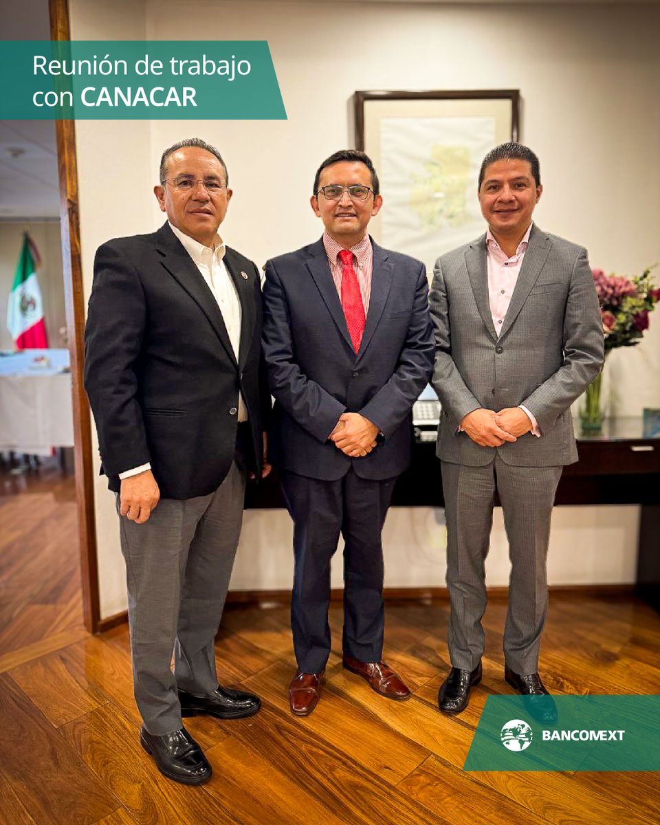 En <a href="/bancomext/">Bancomext</a> nos reunimos con <a href="/canacarmexico/">CANACAR</a> para impulsar estrategias de #Financiamiento que fortalezcan la competitividad del sector autotransporte de carga en #México🇲🇽.
