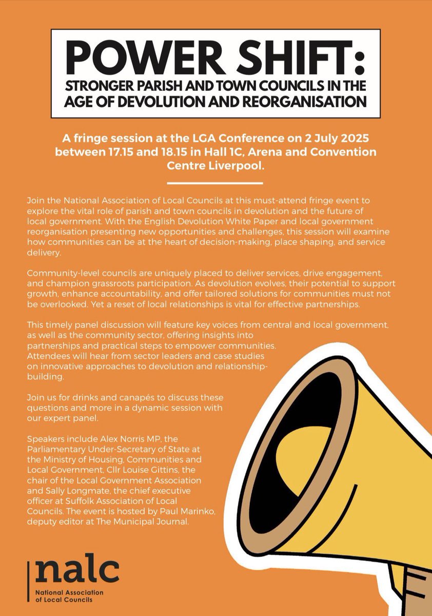 ⏰ Just one hour to go until our fringe event with Alex Norris MP, Cllr Louise Gittins, and Sally Longmate!

Join us in Hall 1C at 17:15 for a key discussion on the future of local government.

#LGAConf25