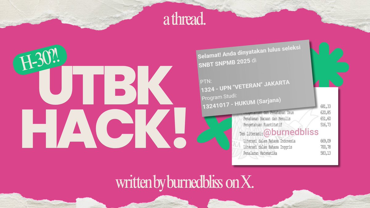 burnedbliss's tweet image. BELAJAR UTBK CUMA H-30??? gila sih, tapi aku nggak nyesel. buat yang mau siapin UTBK 2026, sini aku bantu!

a thread 🧩