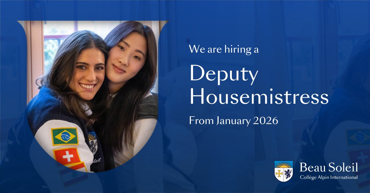 We're #hiring

At Collège Beau Soleil, boarding is more than a place to sleep — it’s where unforgettable moments unfold. As Deputy Housemistress, you’ll be at the heart of that experience.

Find out more information here beausoleil.ch/deputy-housemi…

#cabslife #careeropportunity