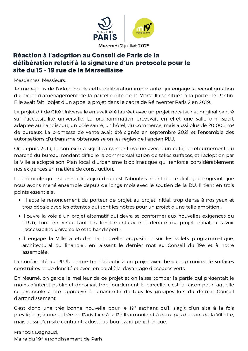 FrancoisDagnaud's tweet image. Un nouveau projet de Cité Universelle à la Marseillaise porte de Pantin, au format du PLU bioclimatique:  moins dense et plus vert, mais qui garde son ADN accessibilité et  handisport. Une belle avancée pour notre arrondissement ! Ma réaction complète à retrouver ici.