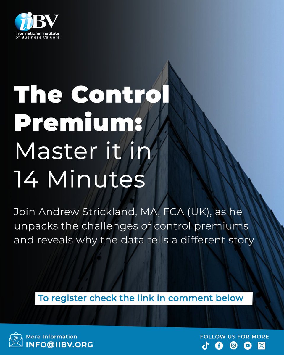iiBVNews's tweet photo. Is the data behind control premiums accurate 🤔?

In 14 minutes, Andrew Strickland breaks down the challenges and reveals why it’s time to rethink this key valuation concept.

🎯 Register now — https://t.co/44zCYada95

#iiBV #ControlPremium #ValuationExperts https://t.co/hvJRdslmoZ