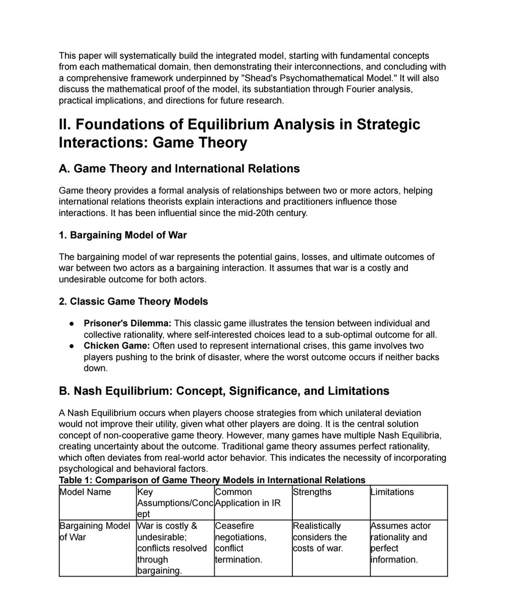 shead_khan's tweet photo. 🚀 Just Released! My new paper: "A Comprehensive Mathematical Framework for Strategic Decision-Making..."
Introducing Shead's Psychomathematical Model – integrating equilibrium, optimization, & probability with behavioral psychology to model strategic choices. It's time to factor in human biases!
#StrategicDecisions #Math #Psychology #GameTheory #Research #SheadsPsychomathematicalModel
.........to be continued