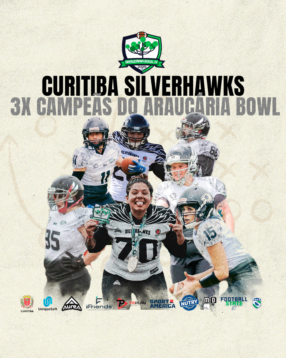 fpfaoficial's tweet photo. A equipe do Silverhawks é Tetracampeã Paranaense de Futebol Americano.

Na arte não está errado não, é que o primeiro campeonato foi o Torneiro Sport America, depois que veio o Araucária Bowl!

Parabéns, Hawkão!

#FPFA #FootballState #FutebolAmericano #ParanáEsportes https://t.co/0SbIdgVJsV