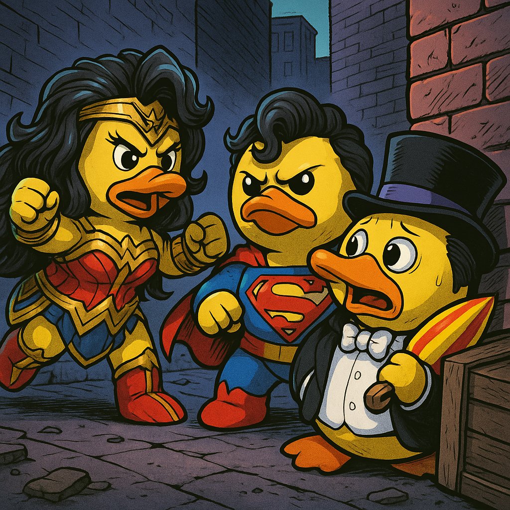 _JustGeek's tweet photo. If TUBBZ had legs…
Why does Penguin look like he just got caught stealing stock from the Justice League gift shop? 🦆💀
Drop your captions before Wonder Woman drops HIM. 👊👇
#TUBBZ #CaptionThis #IfTUBBZHadLegs #JustGeek #DuckOnDuckCrime https://t.co/P3NtCDGTgt