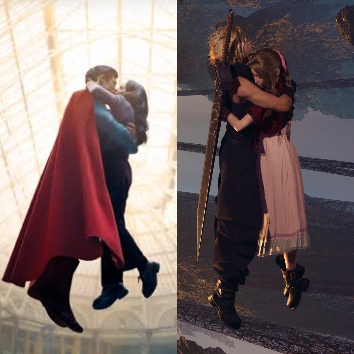 You can't convince me these photos aren't the same 🙉.

Superman x Lois
Cloud x Aerith 

Both men are bodyguards and superhero to their love interest 💙❤️