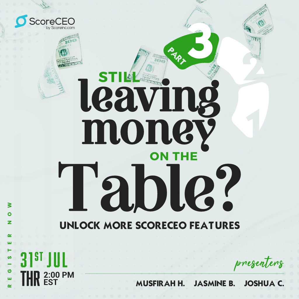 Scoreceo's tweet image. 🚨 New Webinar Alert!
Still leaving money on the table? Part 3 of our ScoreCEO feature series is happening July 31 at 2 PM EST—and it’s packed with automation tools to streamline your credit repair business.

👉 Save your seat now: bit.ly/3GqWD3l

#ScoreCEO…