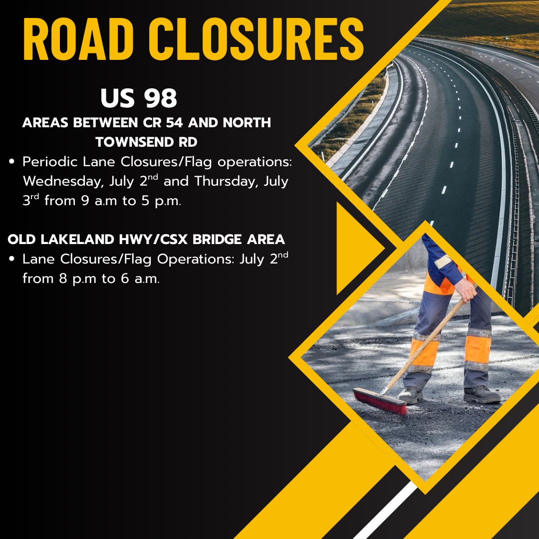 These roads will be experiencing lane closures for the remainder of today and tomorrow.