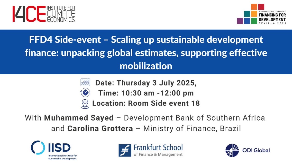 IISD (@iisd_news) on Twitter photo ▶️ Are you at @FfD4 this week? Join our side event with ODI Global and <a href="/FrankfurtSchool/">Frankfurt School</a>
👇 "Scaling up sustainable development finance: unpacking global estimates, supporting effective mobilization" ▶️ Are you at @FfD4 this week? Join our side event with ODI Global and <a href="/FrankfurtSchool/">Frankfurt School</a>
👇 "Scaling up sustainable development finance: unpacking global estimates, supporting effective mobilization"