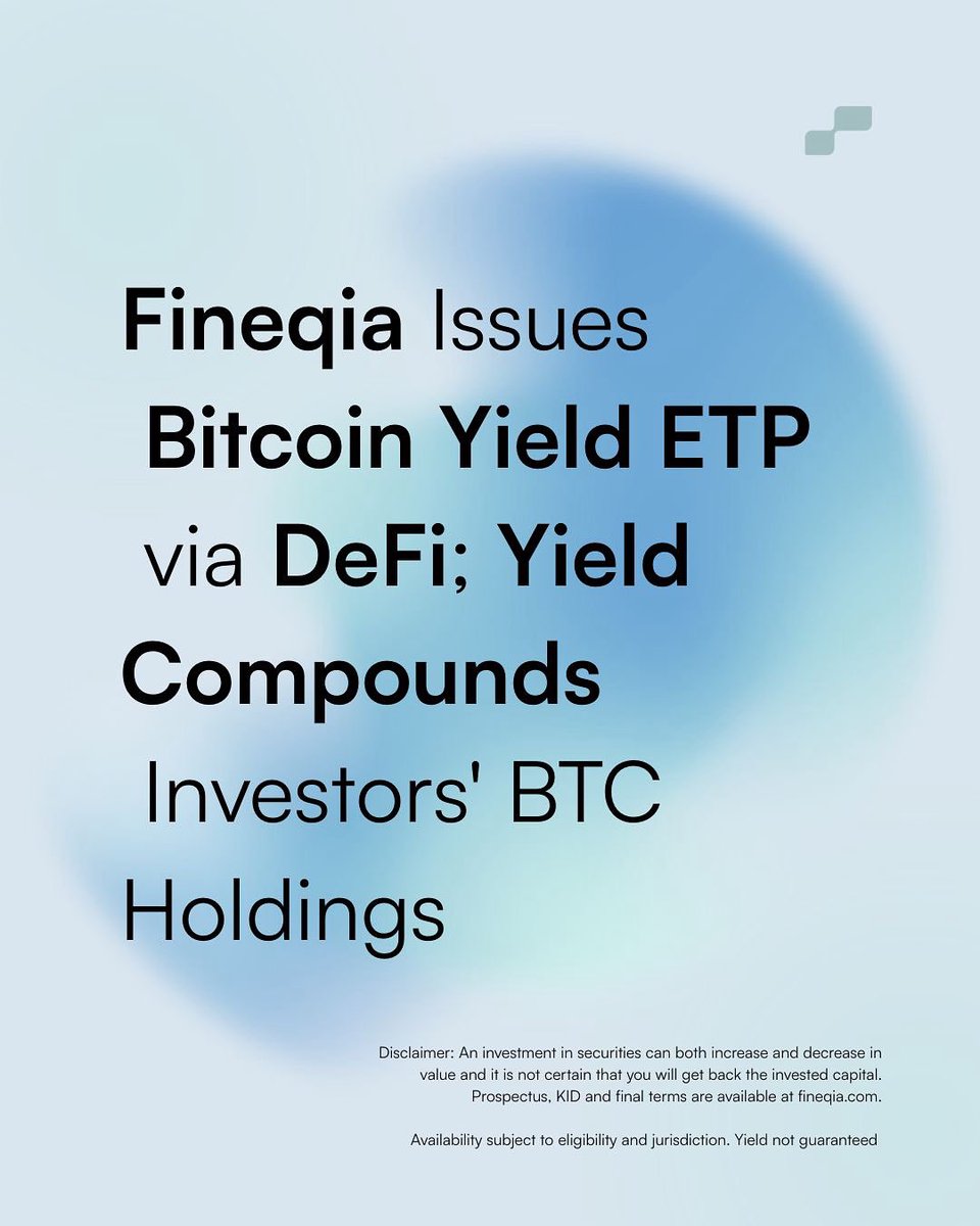 💥 Introducing the Fineqia Bitcoin Yield ETP (YBTC)

100% BTC-backed. Zero leverage. No wallets. Just yield.

~6% Target APY in Bitcoin via DeFi - with full liquidity &amp; regulated access.

Bitcoin that works for you. 👇

🔗 fineqia.com/article?id=fin…

#Bitcoin #ETP #DeFi