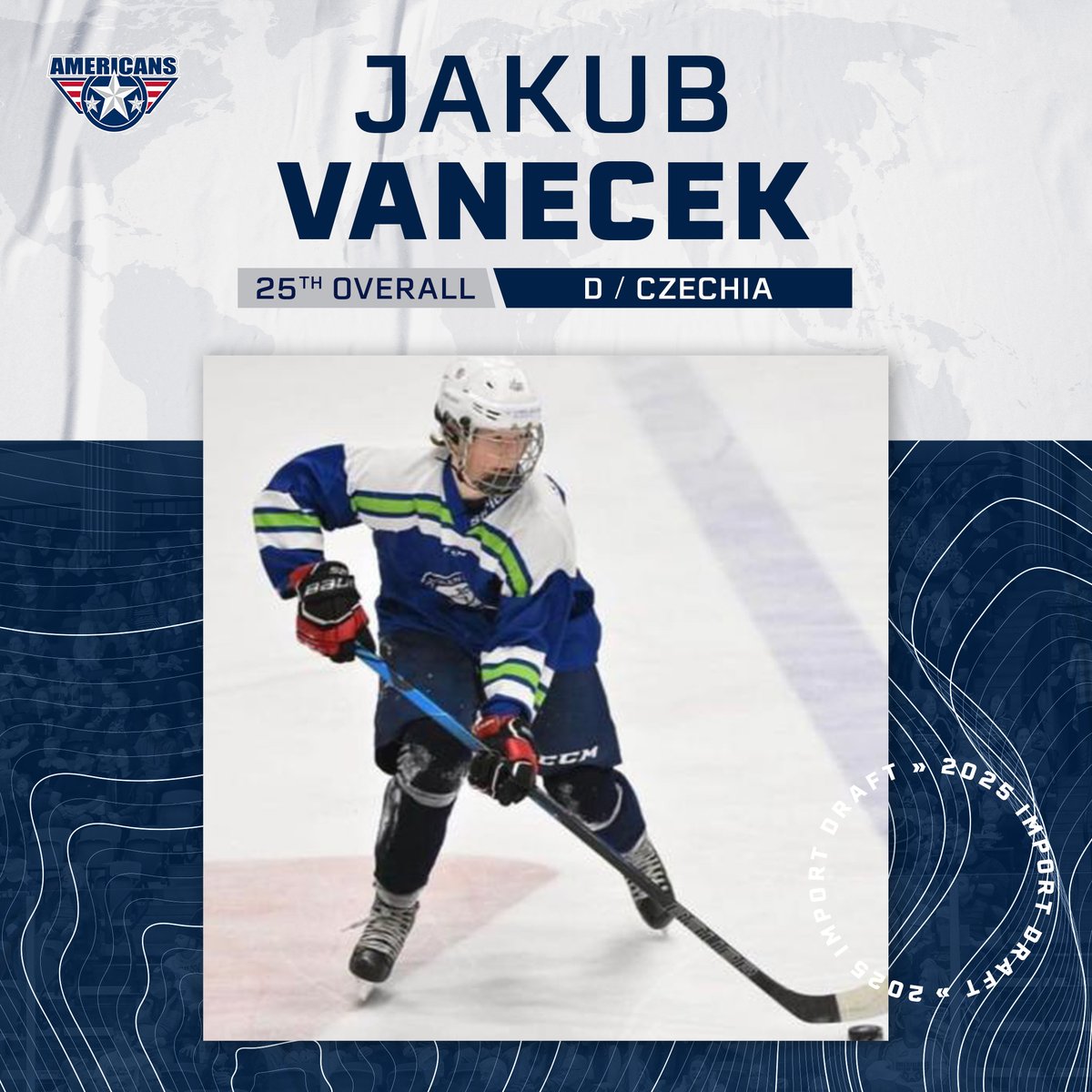 With the 25th overall pick in the 2025 #CHLImportDraft, the Tri-City Americans are proud to select defenseman Jakub Vanecek of Czechia!