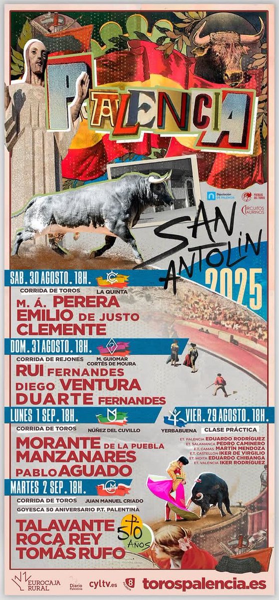 Agenda | Palencia, lunes 1 de septiembre. Feria de San Antolín.

Toros de Núñez del Cuvillo para Morante de la Puebla, Manzanares y Pablo Aguado.