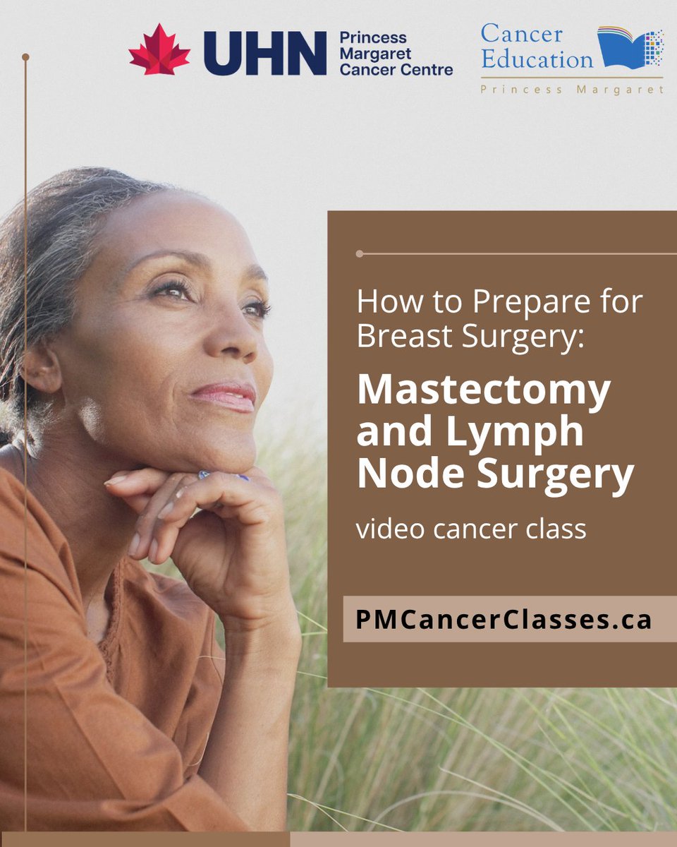 PMCancerEdu's tweet image. For anyone preparing to have a mastectomy and lymph node surgery as part of breast cancer treatment at Princess Margaret Cancer Centre, this video class will help you know what to expect. pmcancerclasses.ca/course/view.ph…