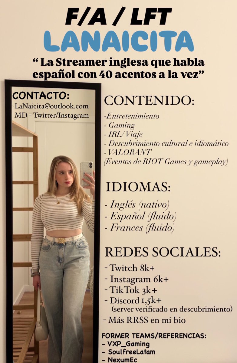 F/A (LFT) CONTENT CREATOR 
RT 🔃 &amp; LIKE ❤️ Much appreciated 🥰

🩵 guns.lol/lanaicita 🩵
English version 🇬🇧 / Version español 🇪🇸