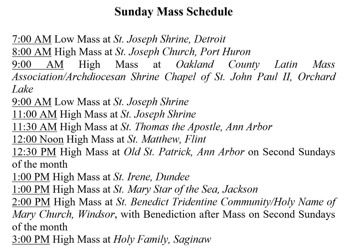 AlexanderBegin's tweet image. In the June 29, 2025 Tridentine Community News: List of Tridentine Masses in Metro Detroit and Windsor - Updated as of July 1, 2025
windsorlatinmass.org/wtnews/250629.…