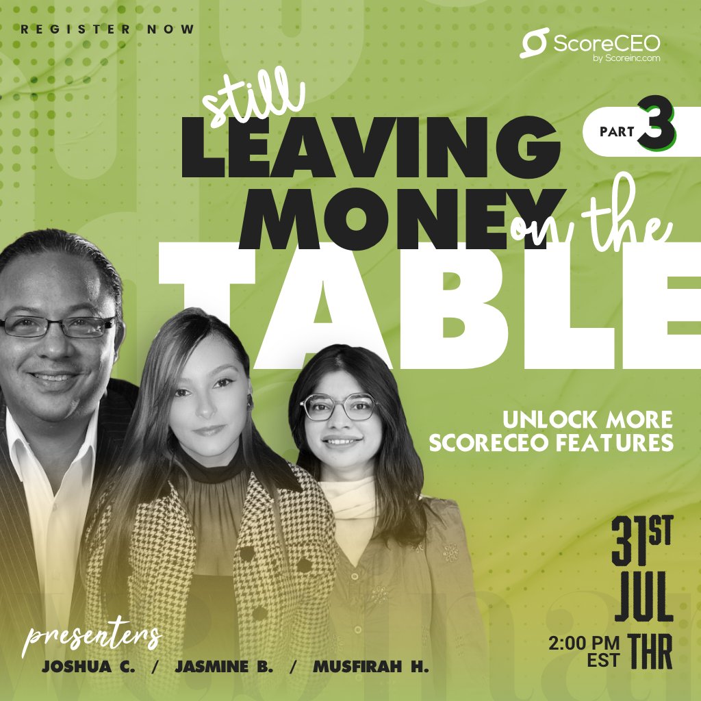 Scoreceo's tweet image. Are you really using ScoreCEO to its full potential?
If not, you could be missing out on time-saving features that boost profit and retention.

💥 Join us LIVE July 31 to discover what you’ve been missing.
🎯 bit.ly/3GqWD3l
#ScoreCEO #WorkSmarter #CRMTraining…