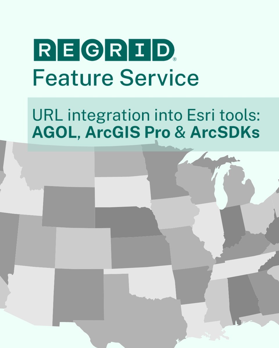 Get Regrid's parcel data delivered straight into your <a href="/Esri/">Esri</a>-stack.

Our Feature Service offers easy URL integration, granting you the flexibility to work with nationwide #Parcels or focus on a specific geography.

Visit our site to learn more - hubs.ly/Q03vCZfY0