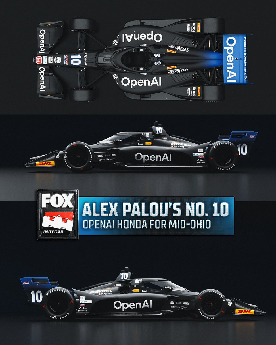 IndyCarOnFOX's tweet photo. Alex Palou's @OpenAI livery for @Mid_Ohio. https://t.co/5PXRW1kde0