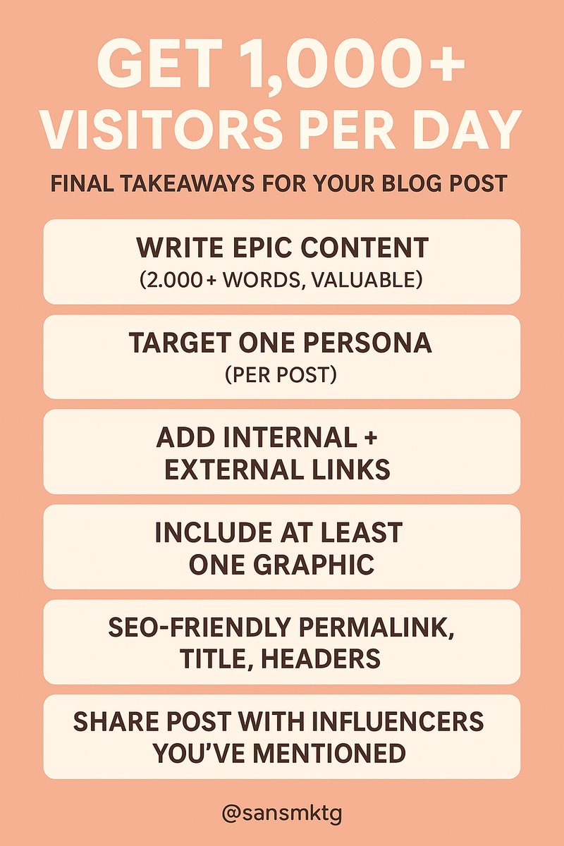 SansMktg's tweet image. 🚀 Want 1,000+ Blog visitors a day?
Try these 6 beginner-friendly tips:
✅ Long-form content
✅ Smart SEO
✅ Blogger outreach
✅ Focus on one traffic source
…and more!
💡 Follow @SansMktg for weekly content &amp;amp; growth tips.
#BloggingTips #GrowYourBlog #SEOforBloggers #SansMktg