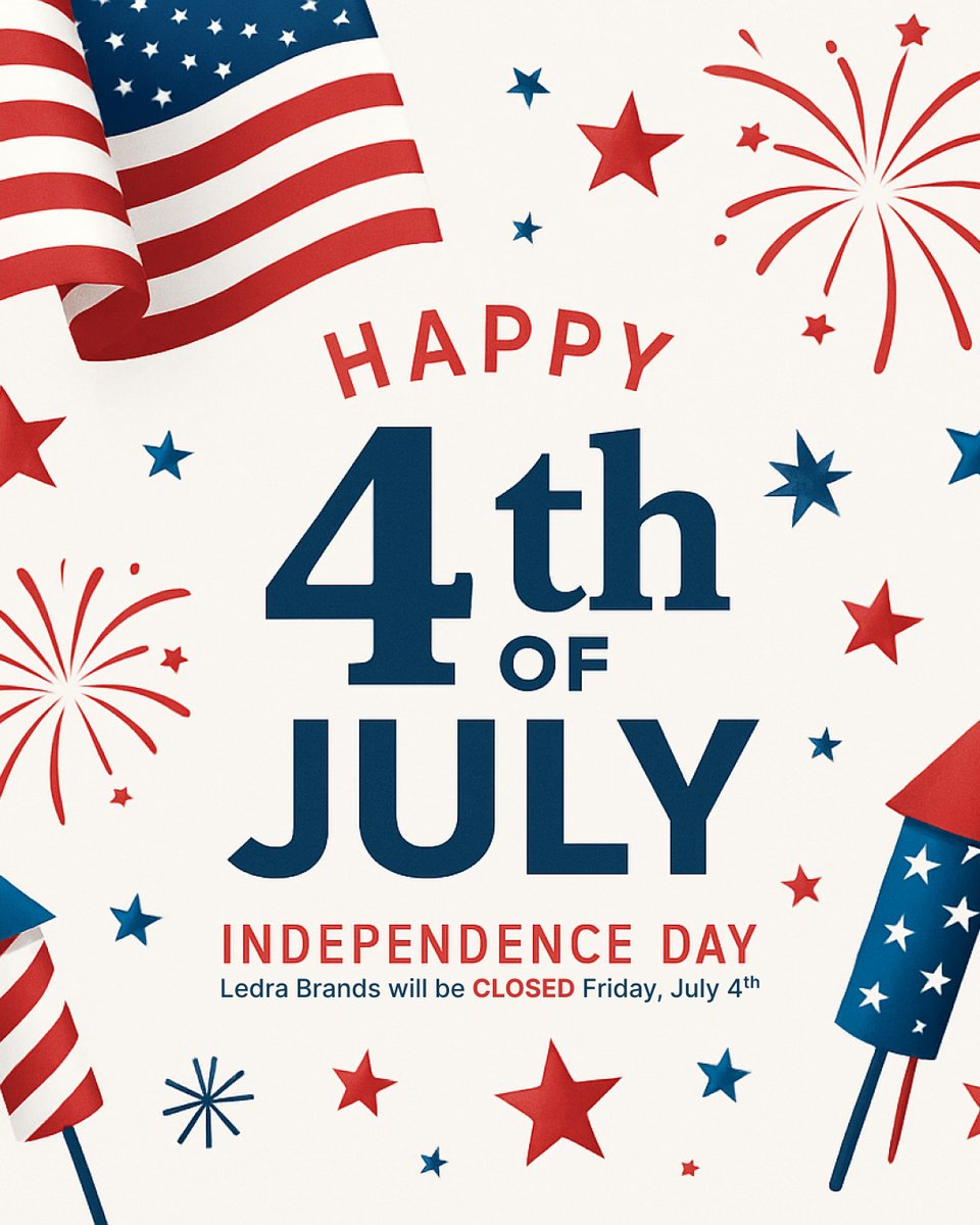 LedraBrands's tweet photo. Ledra Brands (Alphabet and Bruck Lighting) will be closed Friday, July 4th, in observance of U.S. Independence Day 🎆 https://t.co/gCt4HqpRXL