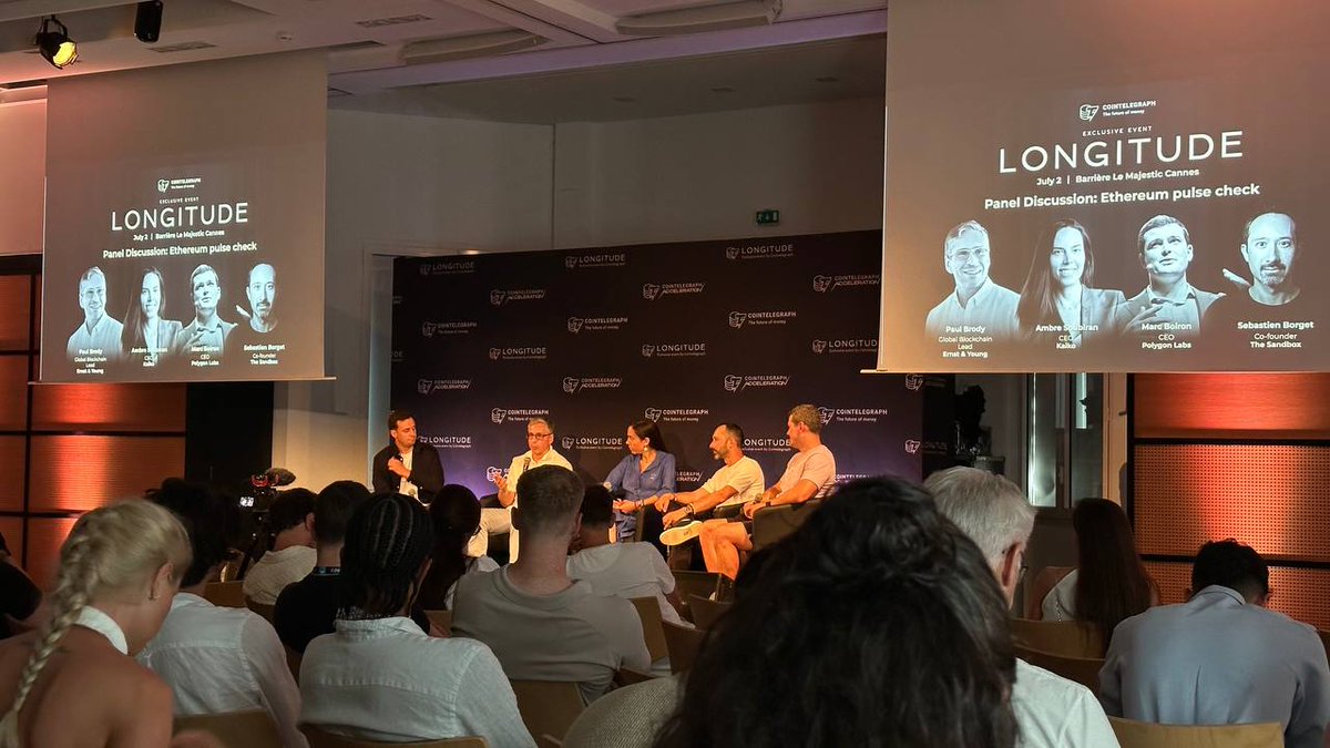 Cointelegraph (@cointelegraph) on Twitter photo 🚨 LIVE NOW: ETHEREUM’S NEXT MOVE
LONGITUDE Cannes – During <a href="/EthCC/">EthCC - Ethereum Community Conference</a> Week 🇫🇷
With:
• Paul Brody (<a href="/pbrody/">prbrody.eth</a>), Global Blockchain Lead, Ernst & Young
• Ambre Soubiran (<a href="/ambresoub/">Ambre Soubiran</a>), CEO, Kaiko
• Marc Boiron (<a href="/0xMarcB/">Marc, the Degen CEO of Polygon Labs (💜,⚔️, ※)</a>), CEO, Polygon
• Sebastien Borget (<a href="/borgetsebastien/">Sebastien 🏞</a>), Co-founder, 🚨 LIVE NOW: ETHEREUM’S NEXT MOVE
LONGITUDE Cannes – During <a href="/EthCC/">EthCC - Ethereum Community Conference</a> Week 🇫🇷
With:
• Paul Brody (<a href="/pbrody/">prbrody.eth</a>), Global Blockchain Lead, Ernst & Young
• Ambre Soubiran (<a href="/ambresoub/">Ambre Soubiran</a>), CEO, Kaiko
• Marc Boiron (<a href="/0xMarcB/">Marc, the Degen CEO of Polygon Labs (💜,⚔️, ※)</a>), CEO, Polygon
• Sebastien Borget (<a href="/borgetsebastien/">Sebastien 🏞</a>), Co-founder,