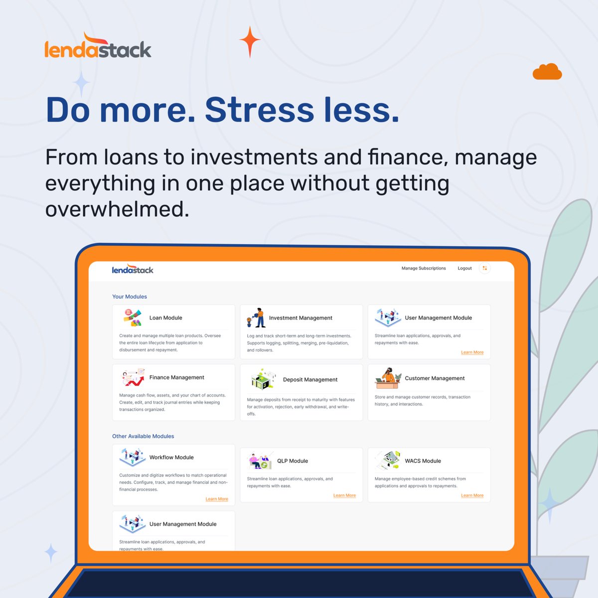 lendastack's tweet photo. Running a finance business doesn’t have to feel chaotic.
With Lendastack, you get everything in one place - loans, deposits, customers, even approvals.
Less chaos. More clarity. https://t.co/NT4JjcmU0f
