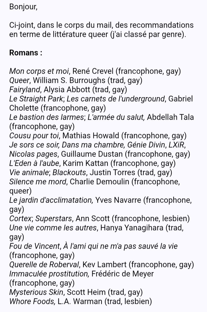 à la demande de la bibliothèque du centre lgbtqia de Lyon, j'ai catalogué toutes mes lectures queers

si vous voulez que je vous transfère le mail, faites signe !