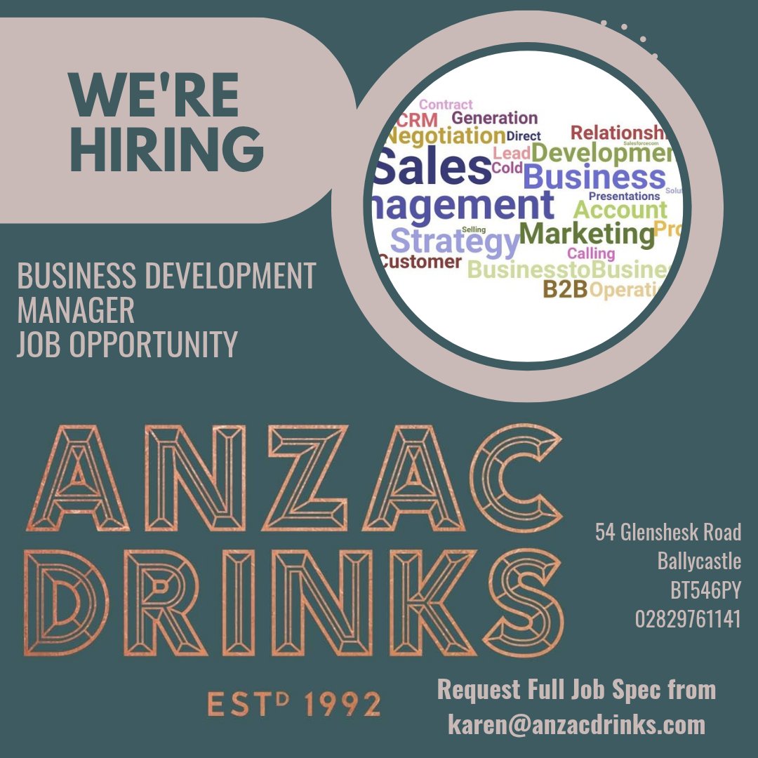 Career Opportunity📈

Self-motivated, enthusiastic &amp; hardworking with a love for premium &amp; quirky brands? Passionate about sales, results driven &amp; charismatic to ensure success in a busy &amp; fun industry?

If so, we want to hear from you!

Request Job Spec karen@anzacdrinks.com