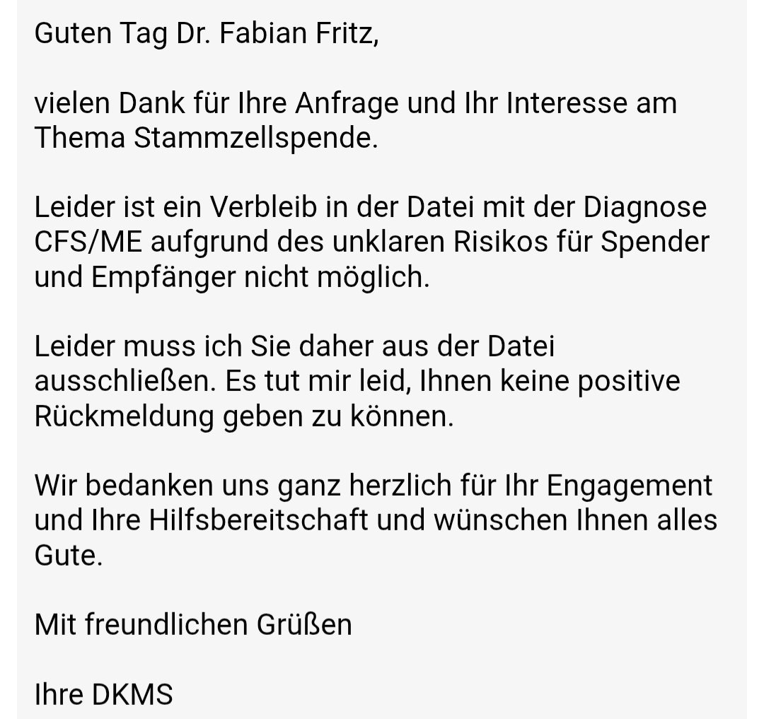 Fabian Fritz (@ffhambu) on Twitter photo Dafür dass ich laut <a href="/UKEHamburg/">UKE Hamburg</a> eindeutig psychosomatisch erkrankt bin, macht sich die DKMS aber viele Sorgen bei Long-COVID und ME/cfs 🤔 Dafür dass ich laut <a href="/UKEHamburg/">UKE Hamburg</a> eindeutig psychosomatisch erkrankt bin, macht sich die DKMS aber viele Sorgen bei Long-COVID und ME/cfs 🤔