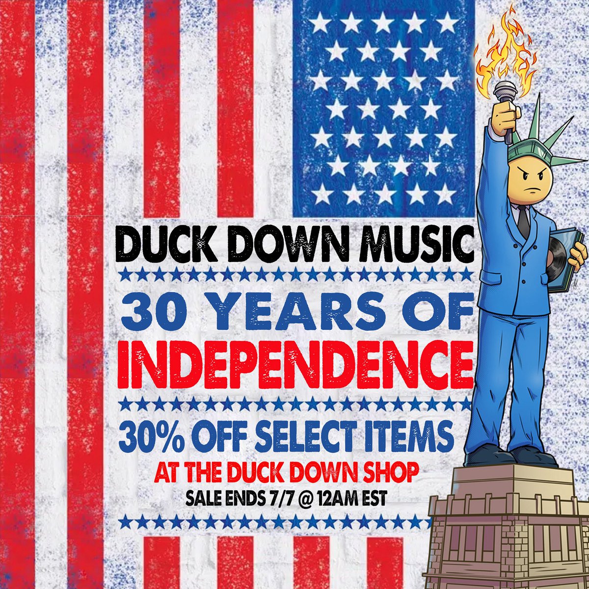 DuckDownMusic's tweet image. 🗽 Celebrate 30 Years of #DuckDownMusic with 30% OFF select items this Independence Day! Sale is on now thru 7/7 @ 12AM EST at the link -> shopduckdown.com