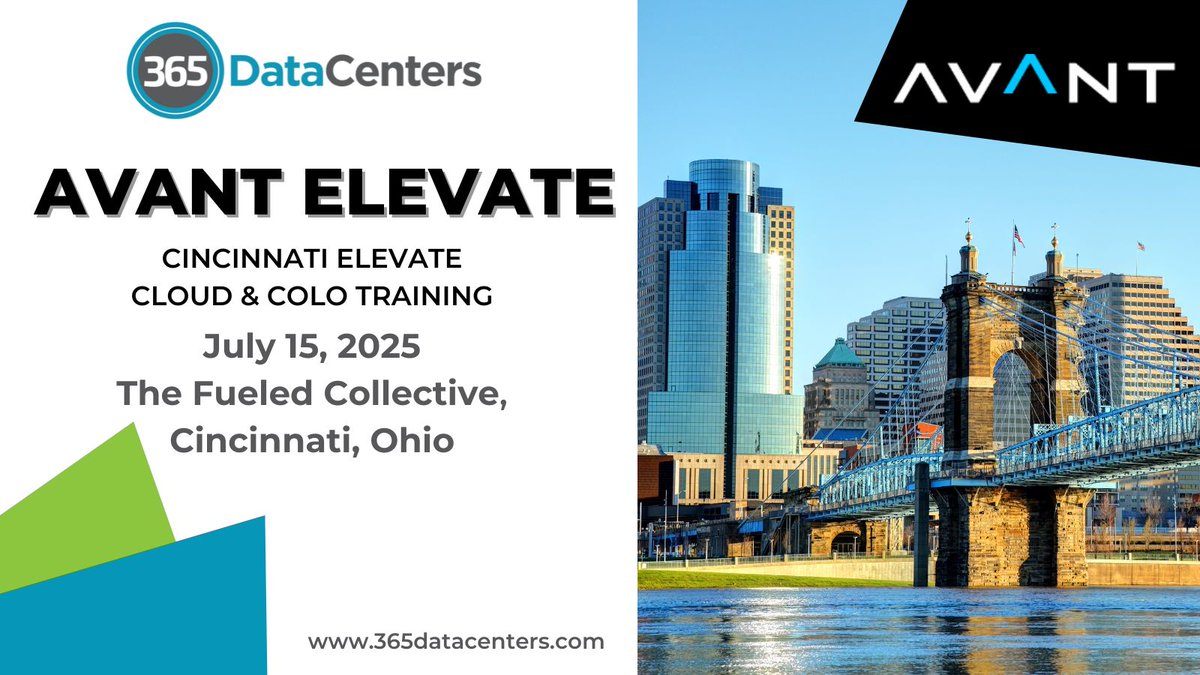 The #365DataCenters team will be heading to #AVANTElevate Cloud &amp; Colo Training in this month! Join us in Cincinnati, OH to grow your expertise through elite, in-person training sessions. Sign up here: events.goavant.net/Cincinnati-Ele… #365DC #AVANT #datacenter #network #connectivity
