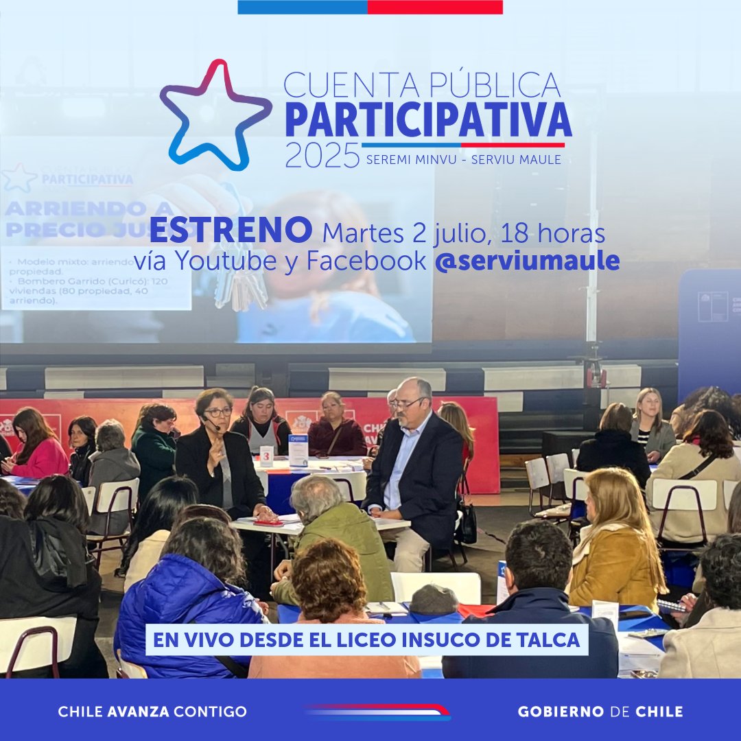 🎥 ¡Hoy estrenamos nuestra Cuenta Pública Participativa 2025!

🗣️Seremi Pablo Campos y Directora Paula Oliva informan avances, desafíos y compromisos para la Región del Maule en vivienda, barrio y ciudad.

📌 Desde las 18 horas de hoy martes 2 de julio, por Youtube y Facebook.