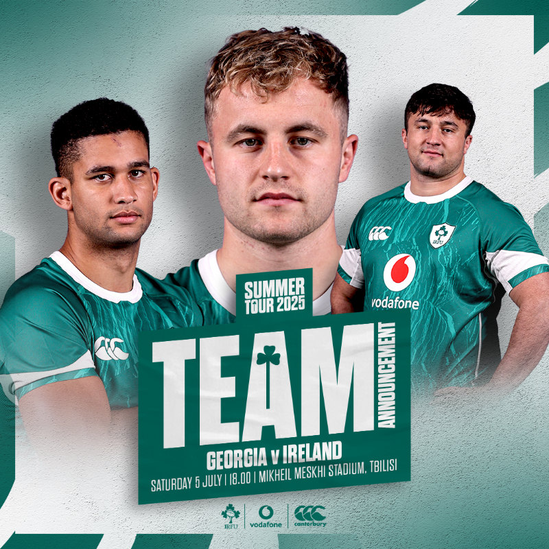 IrishRugby's tweet photo. Ireland Team named for @GEORGIARUGBY match.

2⃣ new caps to start 

4⃣ uncapped players on the bench

#TeamofUs #WeAreIreland