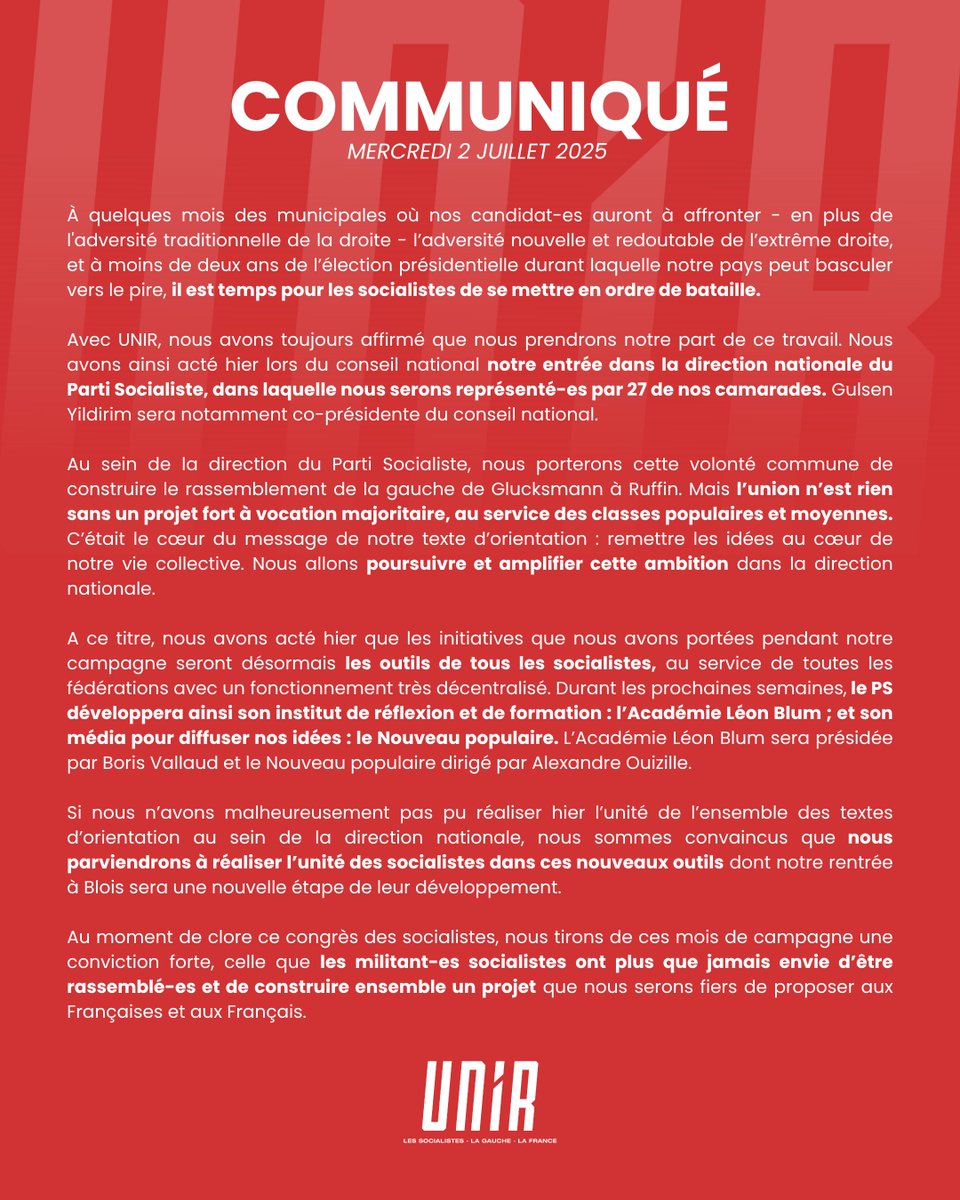 Unir__'s tweet image. Faire des idées le moteur de notre vie collective.
C’était le cœur du message d’UNIR. Nous allons poursuivre et amplifier cette ambition dans la direction nationale du PS.
⬇️ Notre communiqué.