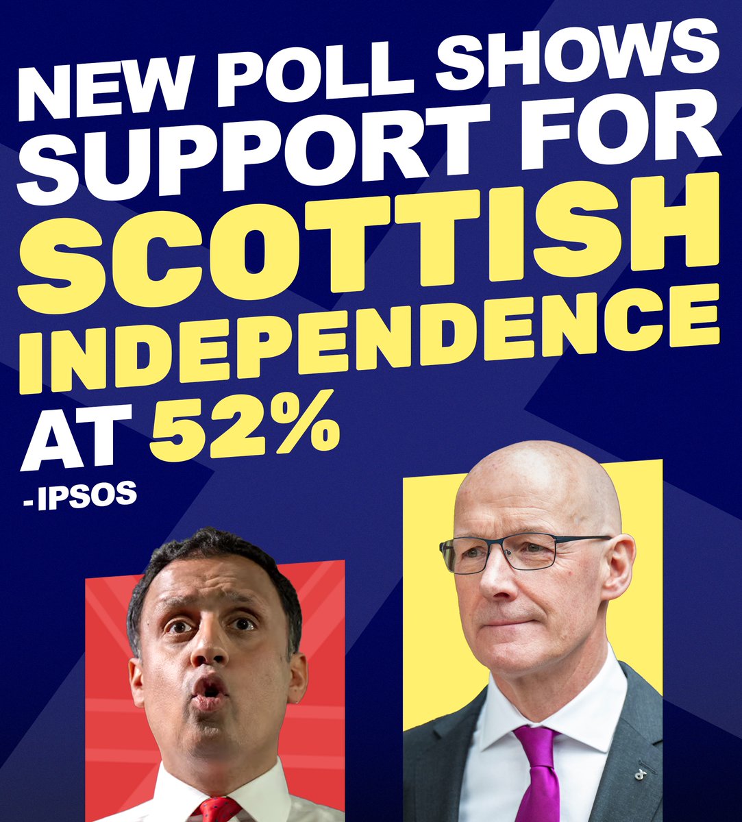 🗳️ According to the latest Ipsos poll, 52% of Scots would now vote YES for independence. 

🏴󠁧󠁢󠁳󠁣󠁴󠁿 A better future is possible, and the SNP will deliver it! 🎗️
