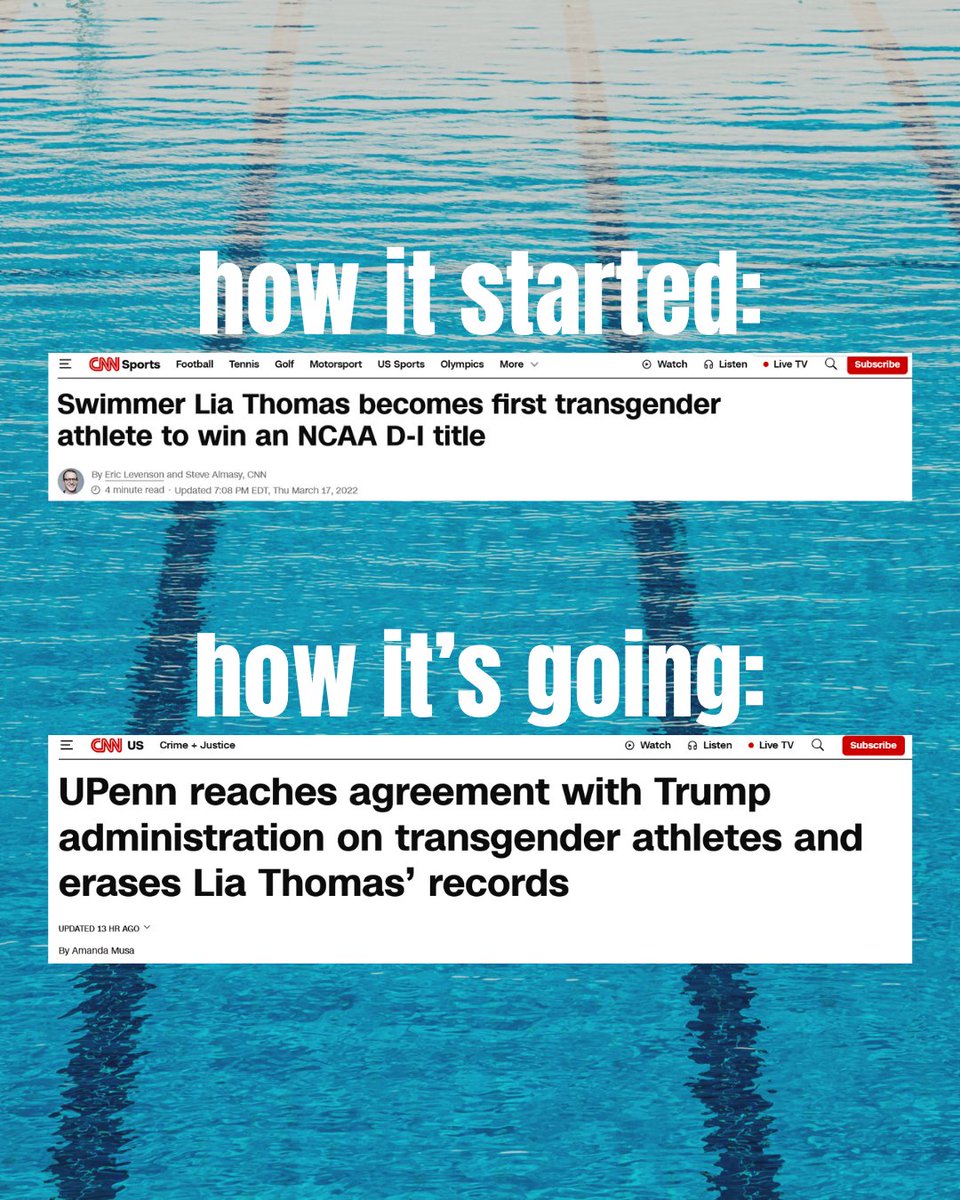 The tide is turning for the better... and common sense is making a comeback! 

Just over 3 years after William "Lia" Thomas unfairly took titles from biological women swimmers like Riley Gaines, UPenn will erase his records and ban biological men from women's sports to comply