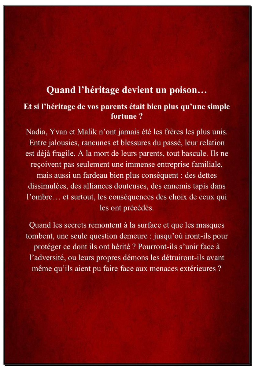 Les amis retweetez svp. C’est le projet d’une amie🙏🏾

Et si l’héritage le plus lourd n’était pas l’argent… mais les blessures invisibles ?

Ce livre explore ce que l’on transmet sans le vouloir : les silences, les rancunes, les secrets, les malédictions familiales.