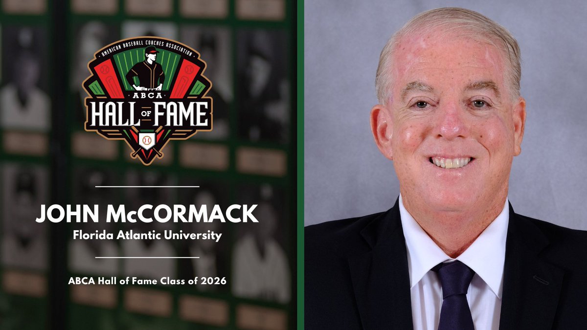 🎉 Congrats to HC <a href="/FAUCoachMac/">J. McCormack</a> on being selected as a Class of 2026 inductee into the <a href="/ABCA1945/">ABCA</a> Hall of Fame ‼️🦉⚾️

McCormack has led <a href="/FAUBaseball/">Florida Atlantic Baseball</a> for 17 years with a 577-372-2 record, 6️⃣  #NCAA Tournament appearances, and has helped over 100 players reach professional baseball.