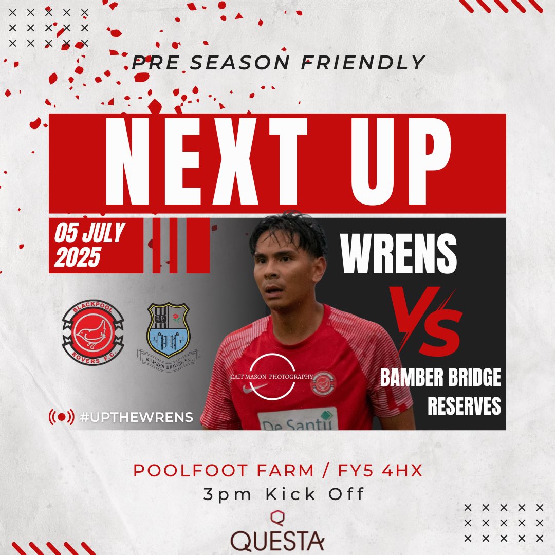 Blackpool Wren Rovers FC (@wrenroversfc) on Twitter photo π΄| π΅πππ πΌπ
Our first Pre Season fixture as we welcome <a href="/Bamberbridgeres/">Bamber Bridge FC Reserves</a> at <a href="/PoolfootFarm/">Poolfoot Farm</a> on Saturday!
#ππππππ ππππ π΄| π΅πππ πΌπ
Our first Pre Season fixture as we welcome <a href="/Bamberbridgeres/">Bamber Bridge FC Reserves</a> at <a href="/PoolfootFarm/">Poolfoot Farm</a> on Saturday!
#ππππππ ππππ