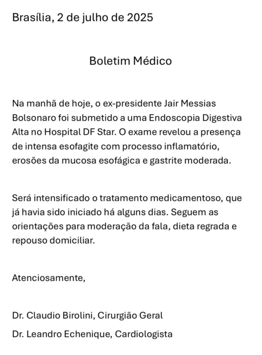 Boletim médico do nosso Presidente Bolsonaro!
