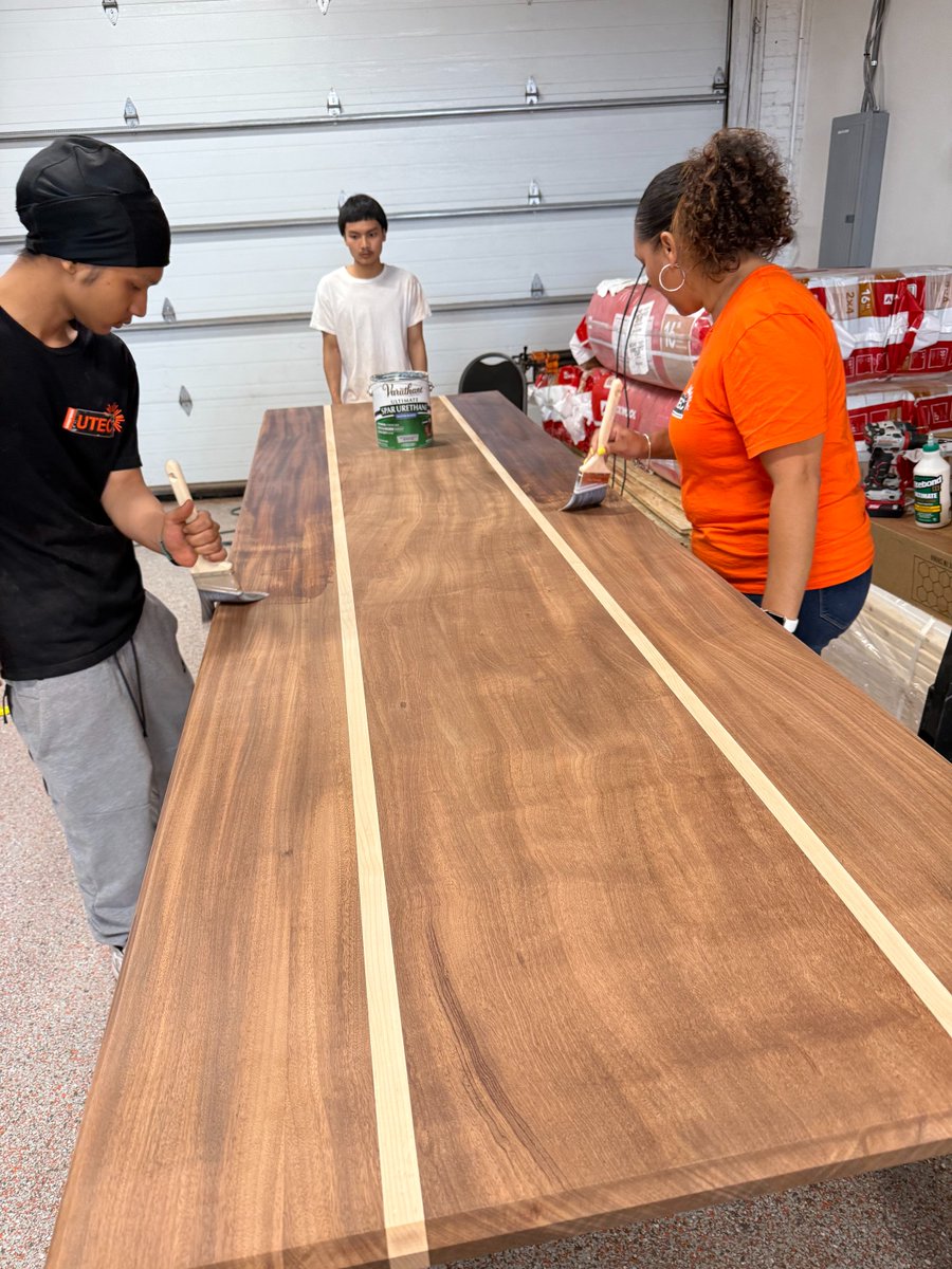 UTEC_inc's tweet photo. Young adults in our Transformational Beginnings program noticed something missing at our Lawrence center: a shared space to gather, eat, and connect. So they designed and built this beautiful new table 🛠️🧡

#madebyUTEC #madeinLowell #woodworking #Lawrence https://t.co/77Uv3aniJb