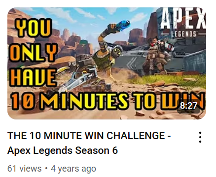 4 years ago I posted one of my very first challenge videos, trying to get an Apex Legends win in under 10 minutes.

Now the challenge is getting a game to last 10 minutes at all 😂