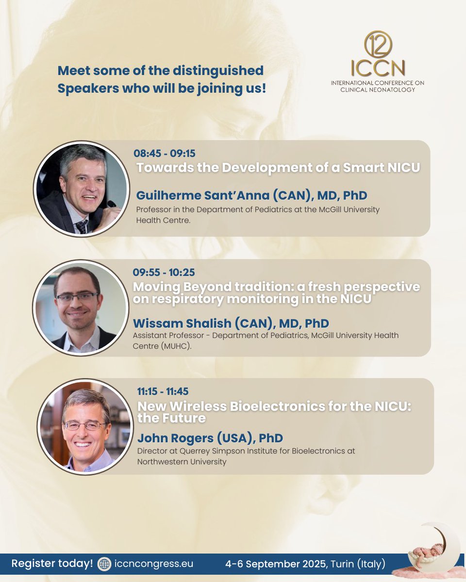 ICCN_Congress's tweet image. Don't miss out on the special session on day 2 of #ICCN2025 "Innovation and Technology in Neonatology" to be led by leading experts around the world.
Register to the congress now👉: bit.ly/ICCN-REGISTRAT…
@SIN_neonati @NeonatologiaMex